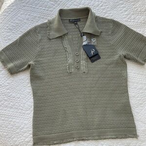 Adrianna Papell Olive Green Knit Polo Top